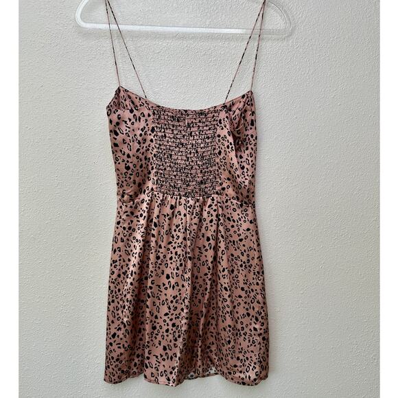 Reformation Silk Cheetah Mini Dress Pink/Black US 6 Spaghetti Strap - Picture 4 of 13